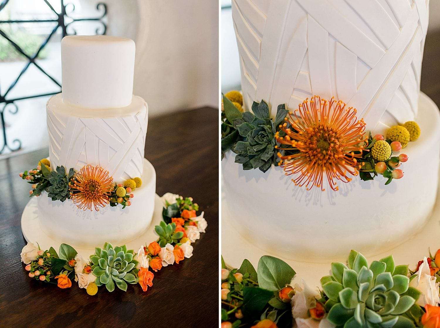 white flower and succulent wedding cake los angeles
