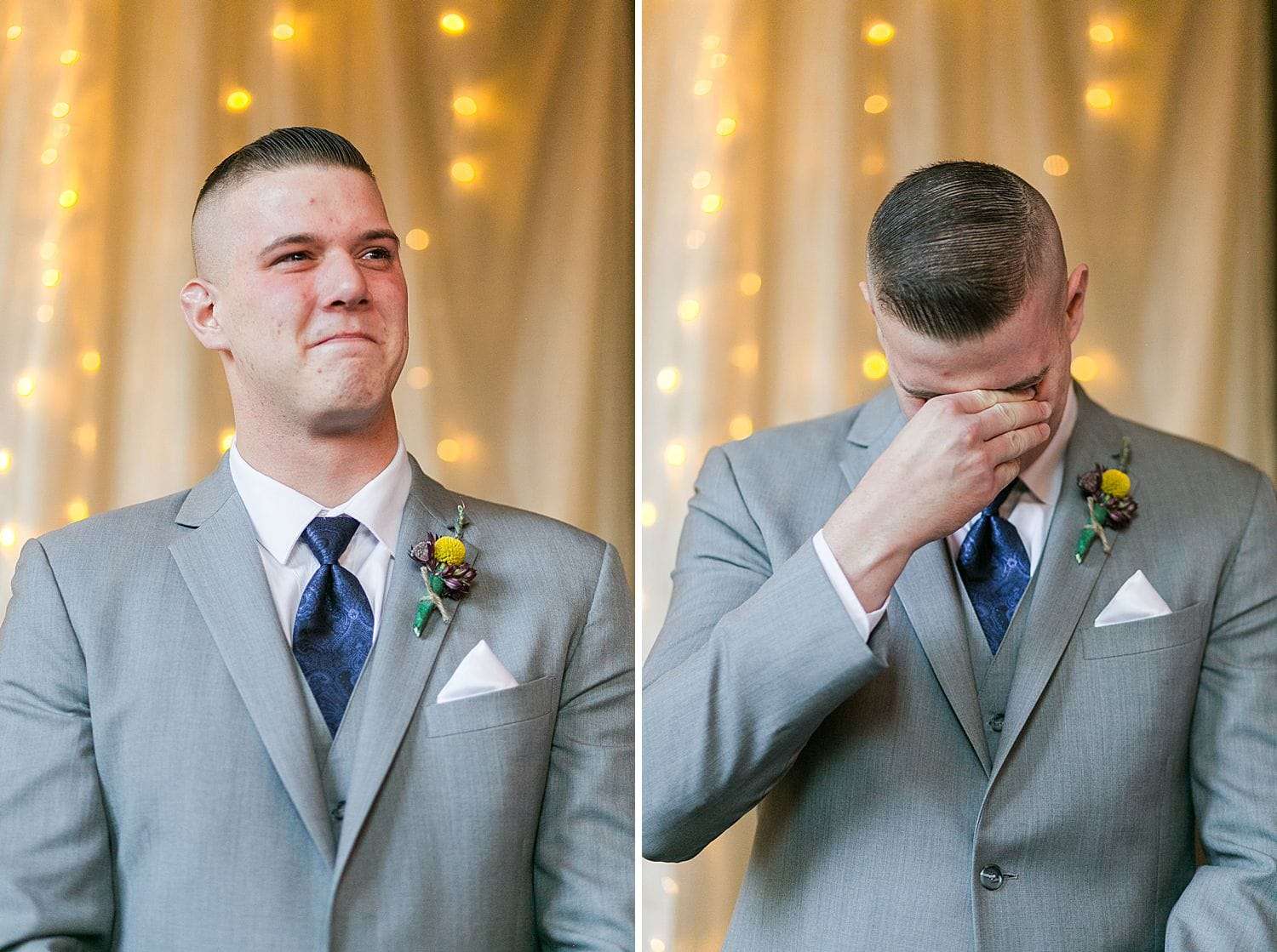 groom first look reaction