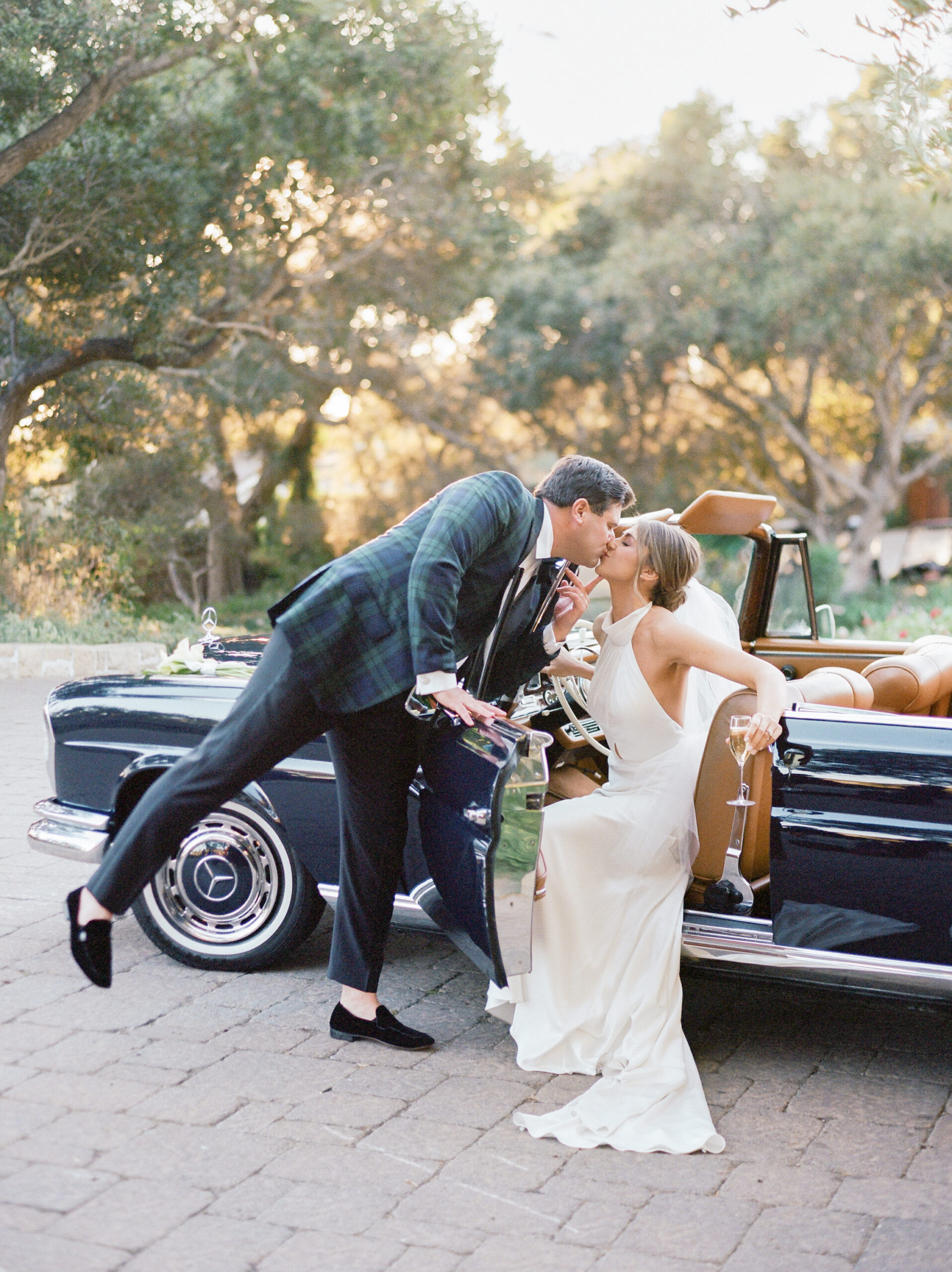 san ysidro ranch wedding photos with classic car